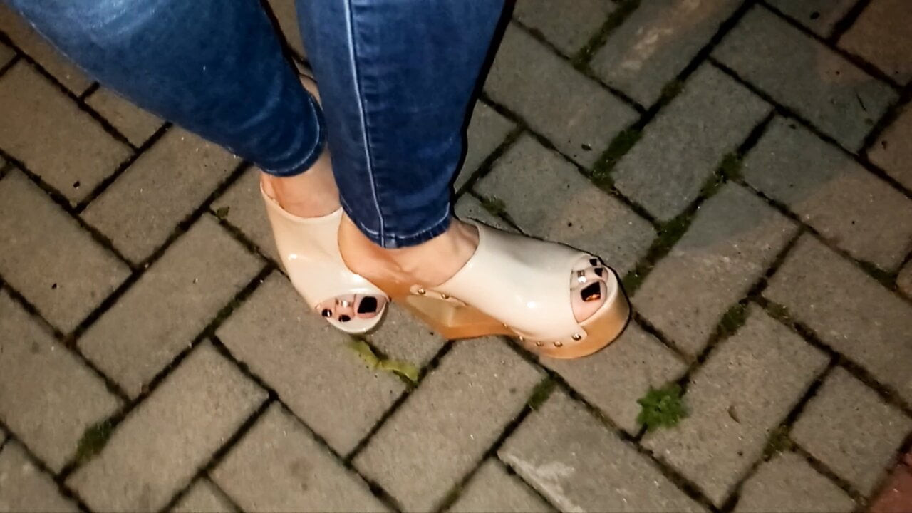 nude high heel wedges