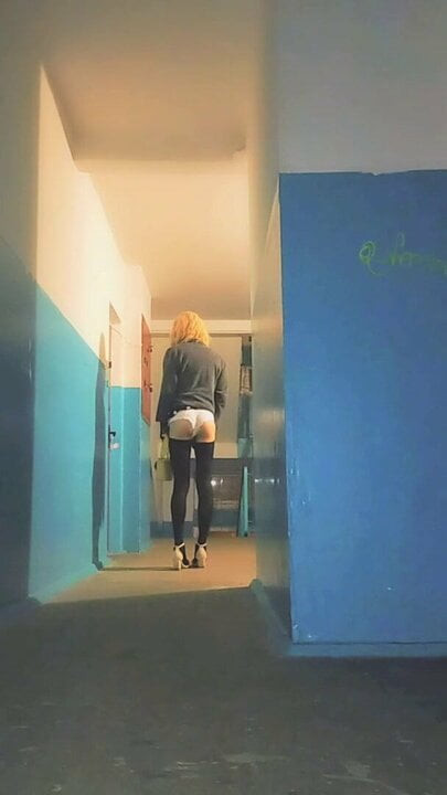 Slut Sonechka walks around the city at night wagging her ass