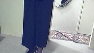 Black evening gown, lingerie, heels and operagloves