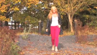Blonde with massive tits Peeing Outside