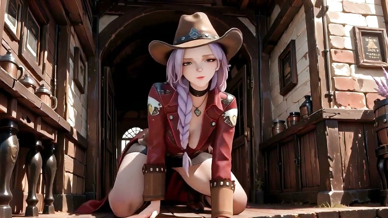 Western Cowgirl in Red-brown Leather - Lazy Poses and Deep Gazes Indoors & Outdoors