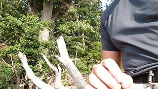 I masturbate outdoors in a woods while thinking about your big cock