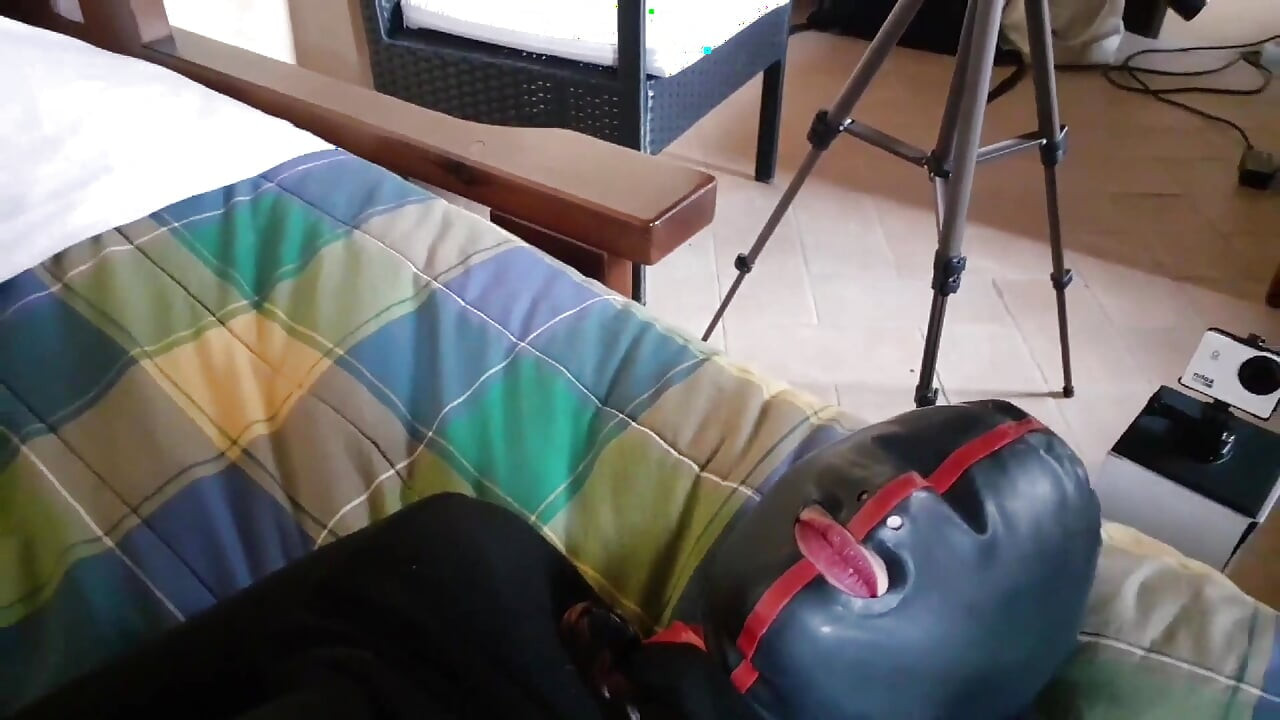 Hogtied on a bed on sexy clothes, blindfolded, had to suck a fat cock and rough fucked