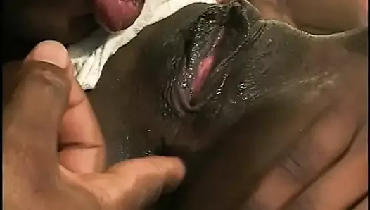 Lusty chocolate skin nurse heals patient's cock with her mouth