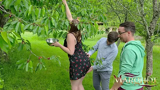 Cherry Picking Turns Into a Hard Anal Threesome with My Husband and My Lover