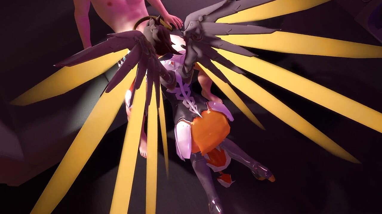 Mercy chupa polla de rodillas en parodia en primer plano