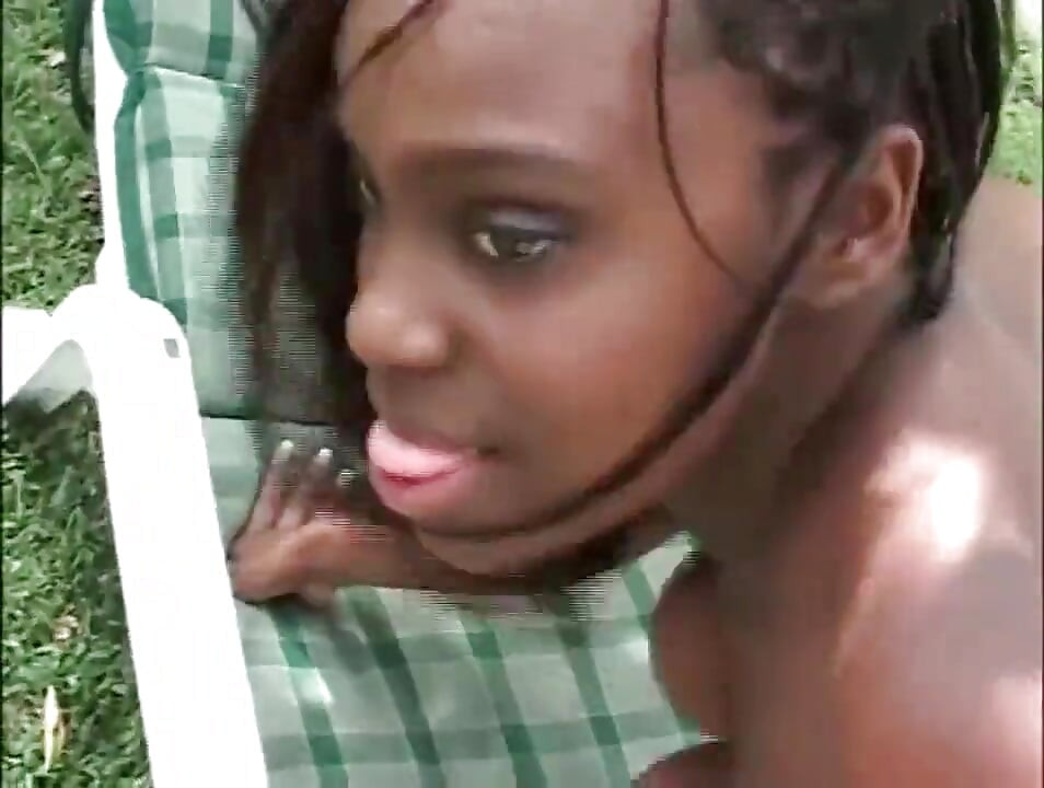 Big black ass on the big white dick in the garden...cum on ass