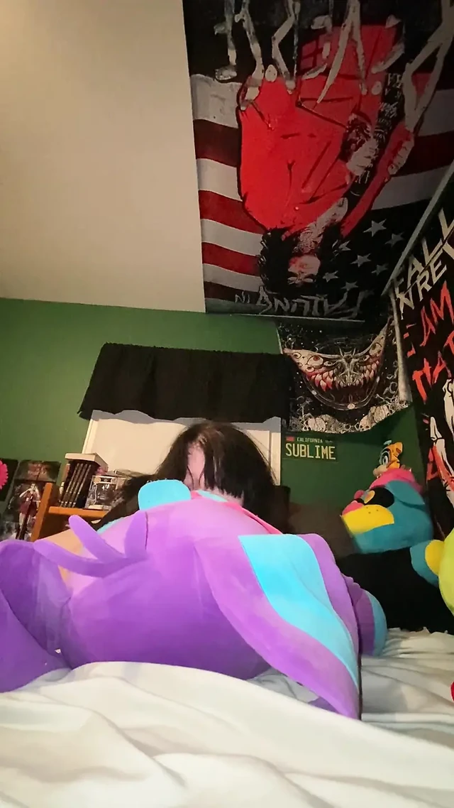 chubby goth face fucks her plushie then sniffs it!