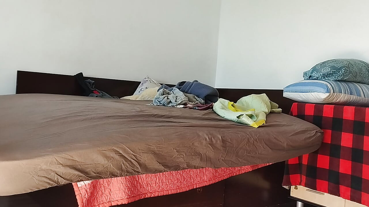 Amateur woman has fun trying on clothes and cutting them. Amateur woman vacuuming naked in the house.
