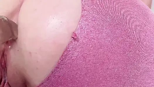 Sportswoman Masturbates Ass with Dildo in Torn Leggings and Gets Orgasm after Workout