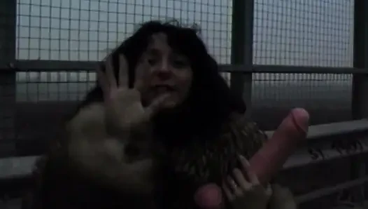 Horny MILF Stuffing Huge Dildo in Highway Adventure
