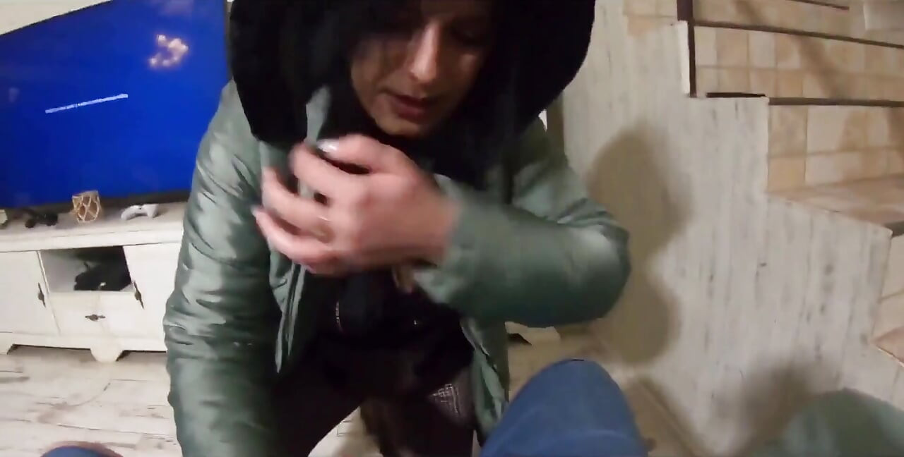 Tight Jumpsuit, Furry Boots & Messy Deepthroat with a Cum-licking Finish