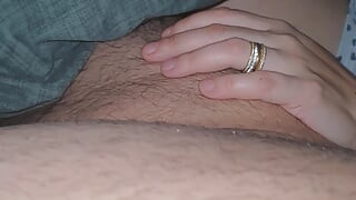 Step mom invites step son in bed and handjob step son dick