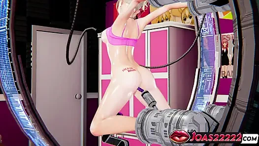 Электронная девушка Miela в машине для траха, хентай - доение больших сисек и стимуляция клитора с вибраторами, тугой задницей и игрой с киской с игрушкой