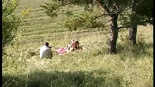 Busty blonde pussy licked and slammed outdoors