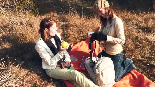 Who puts a big strap on dildo in the picnic bag before going outdoors for some fresh air must be definitely horny