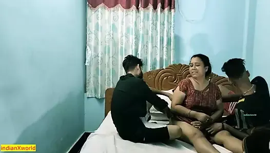 Indian hot stepmom shared with friend!! Viral hot threesome sex