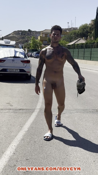 BoyGym Soft Cock Exhibition In The Street😈