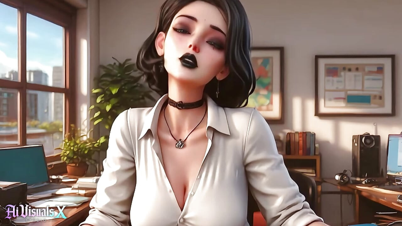 Every Boss’s Dream - Goth Secretary Relaxes Him Before the Meeting (AI Generated)