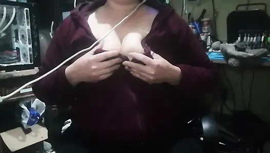 Playing with my tits at my job
