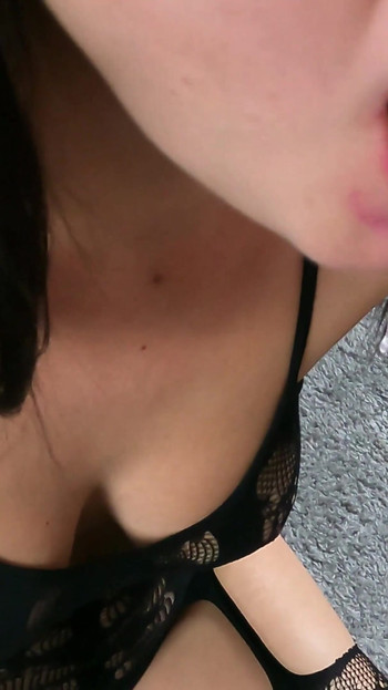 Emotional moment from "No Hands Blowjob from Amateur Milf. Pink lipstick, saliva, and She almost choked."