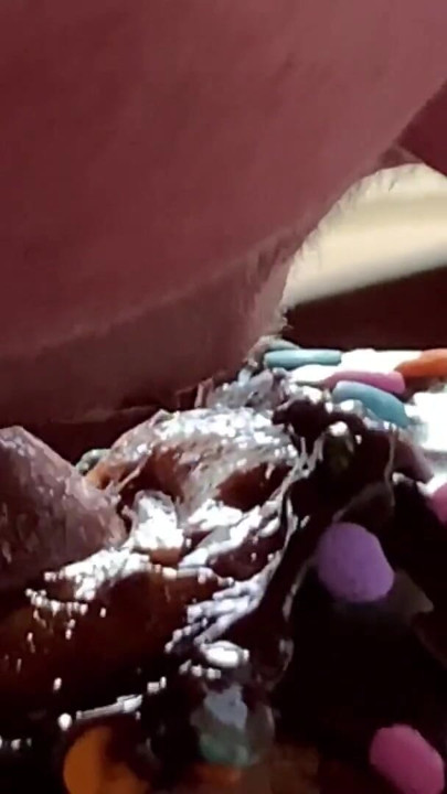 Eating Black chocolate Cock cum covered donut & sprinkles | Clip 1