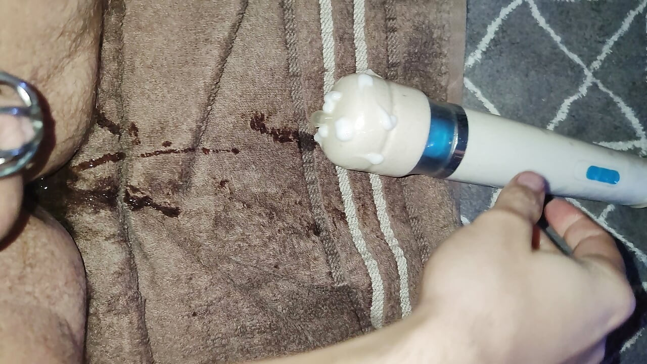 Analslave double dildo and magic wand anal insertion