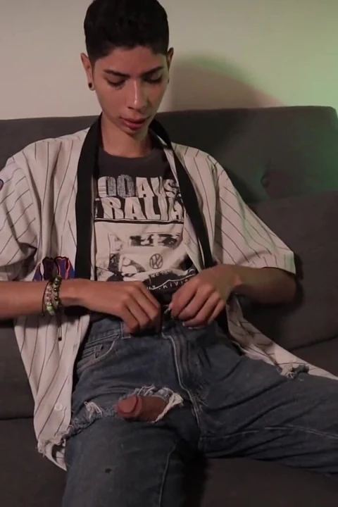 Skinny Twink Magic C Jerking His Big Cock After College and Eating His Own Cum