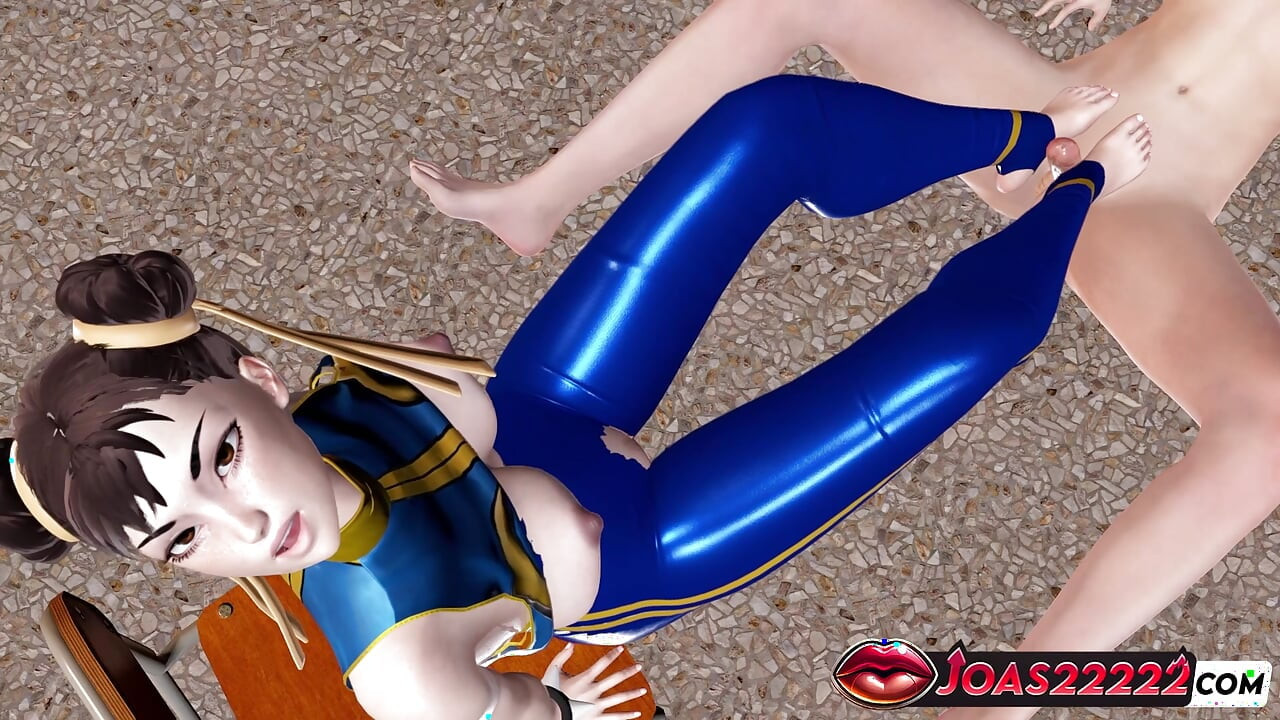 Chun Li in hete 3D Hentai brute diep in keel mondneukpartij met verleidelijk gekreun, voetenbeurt fetisj