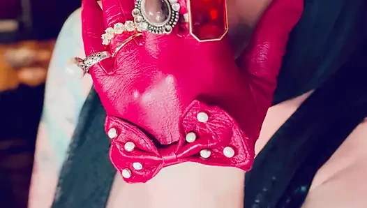 Red Leather Gloves & Rings! Smoking Tart Tina Snua Smokes A Cigarette & Shows Off Her Gloves - Smoker