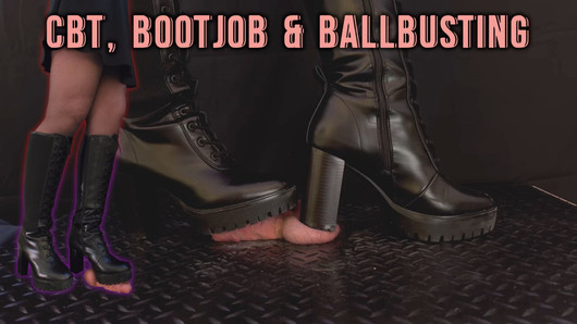 CBT, Bootjob and Ballbusting in Black Leather Boots with TamyStarly