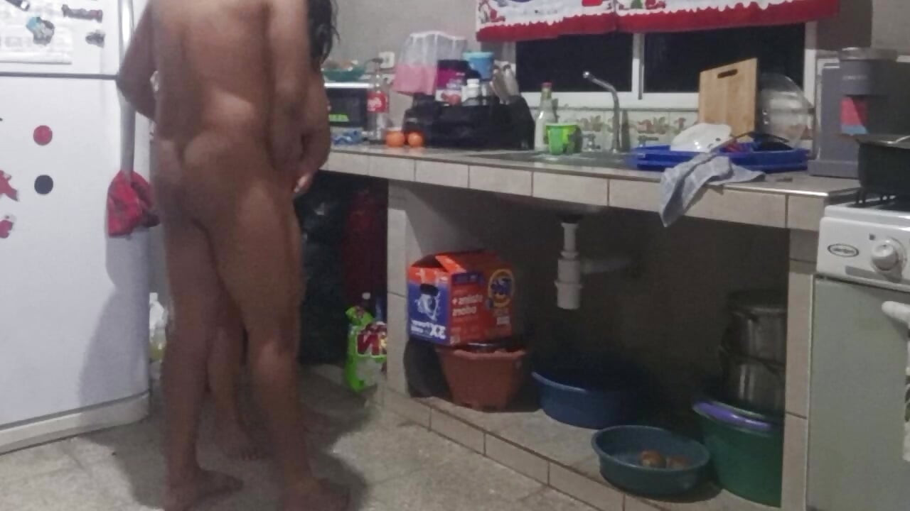 My mother-in-law masturbates me in the kitchen and wants me to fuck her doggy style.