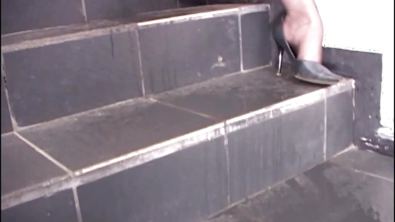 The Old Slut Comes Home and Masturbates on the Stairs