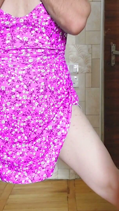 Pink Sexy Sissy Dress White Legs | Clip 1
