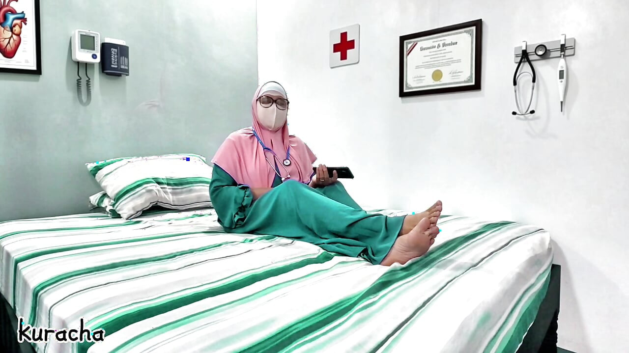 Hijab Muslim Doctor video call with her secret lover on breaktime at Hospital