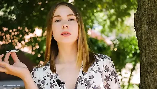 Evgeniya Is Smoking Strong 120mm Cigarette