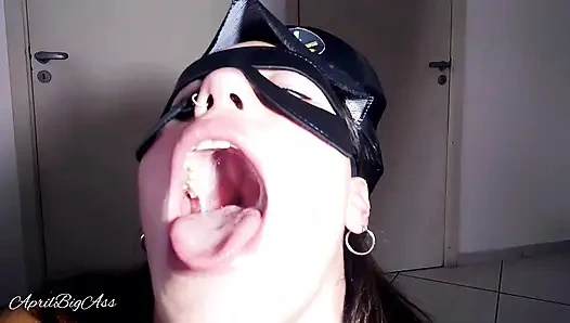 Policewoman inspects an older man and demands cum and that his throat be used as a pussy!! Acquires his cum and swallows it 4-4