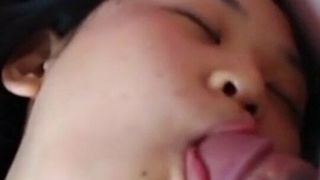 Korean blowjob lying in bed