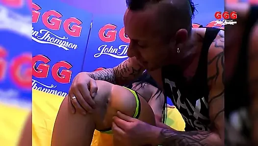 Hot Brunette in Ass to Mouth and Swallow Gangbang Ggg John Thompson