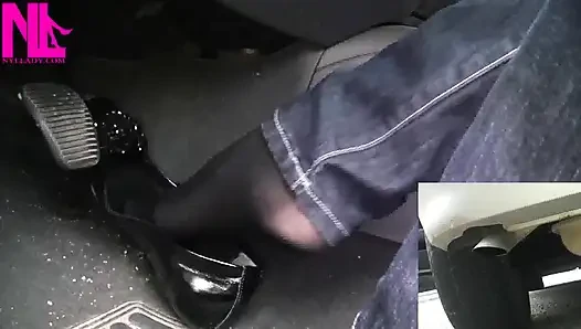 Revving with Exhaust Shot in Black Ballet Flats