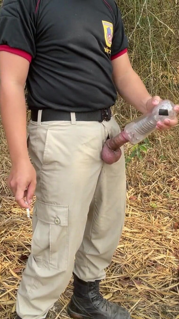 Emotional moment from "Thai uniform with sex toy outdoor"