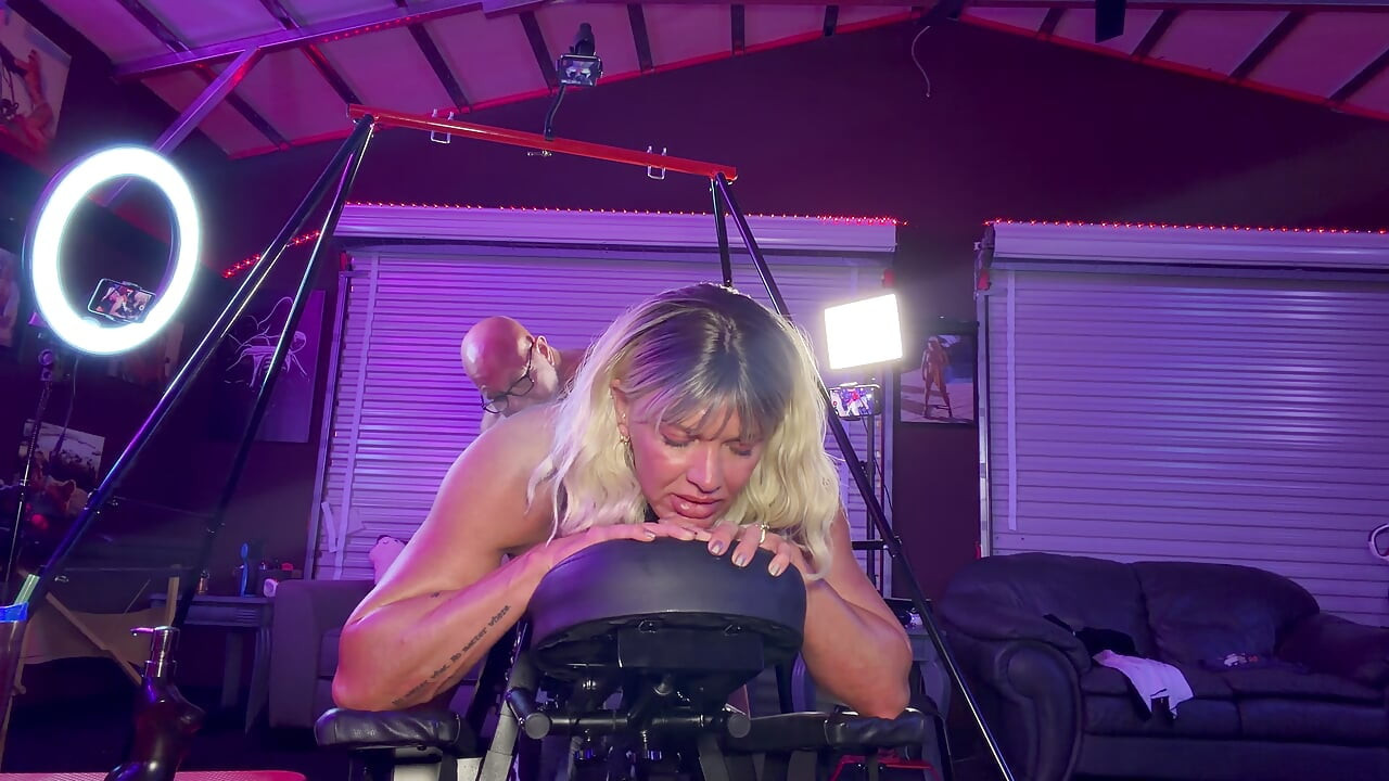 Hot Blonde gets a Massage while getting fucked by Huge Dildo