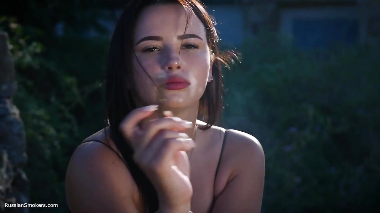 Sexy Brunette Babe Is Smoking