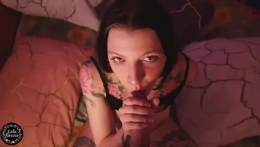 Cute Brunette Gives Amazing Deepthroat Blowjob, Handjob with Facial - POV