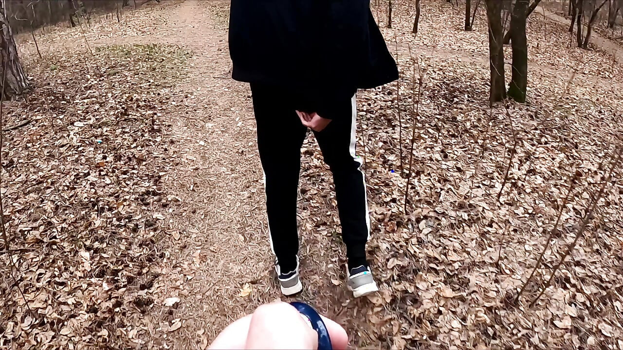 The Guy Walks with A Vibrator in The Park and Masturbates