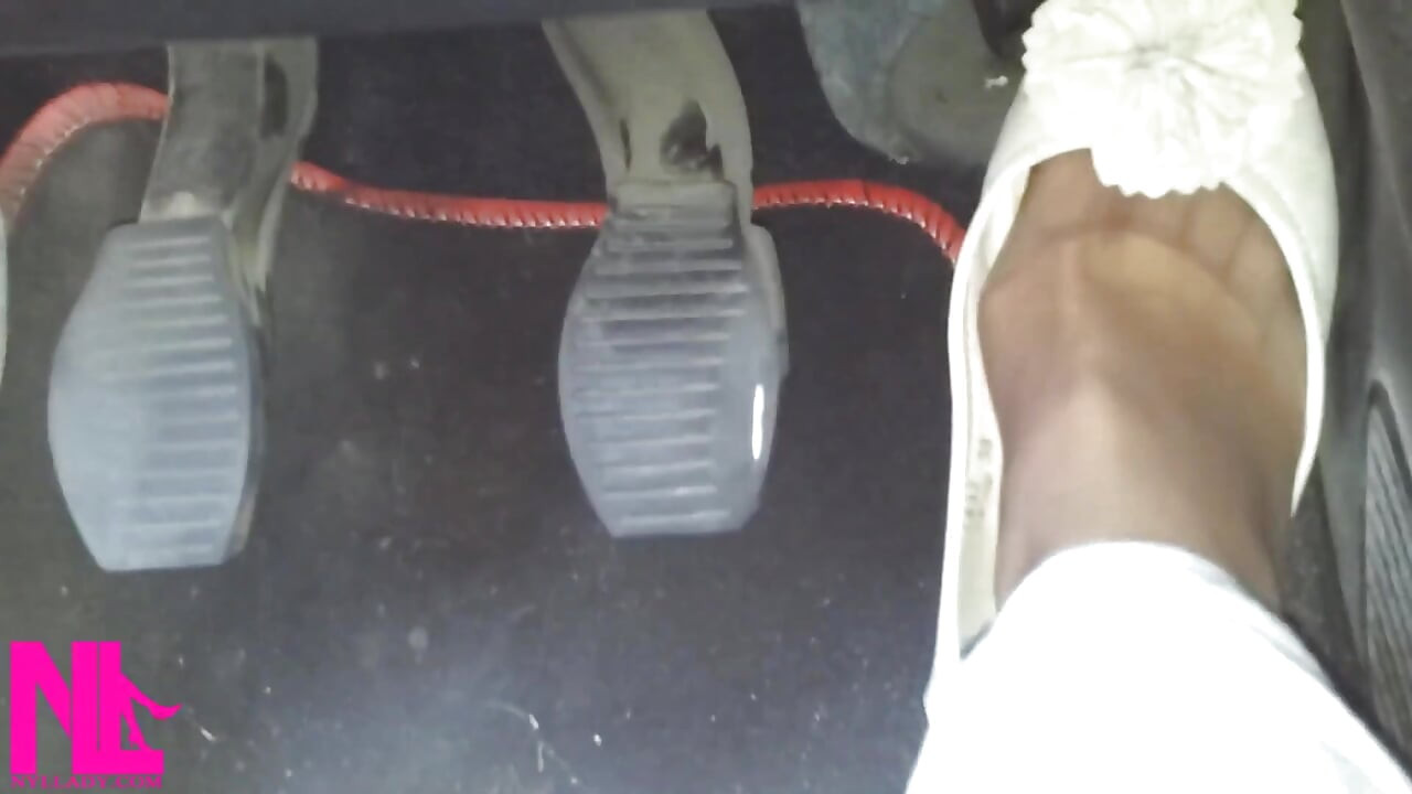 Pedal Pumping and Driving in Highway in Soft Worn Out Flats and Nylon Socks