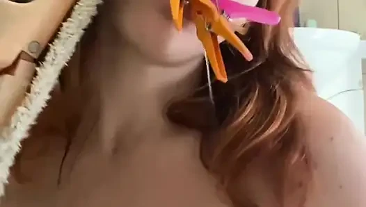 Clothespins, Spit, Licking Toilet and Floor Masturbation