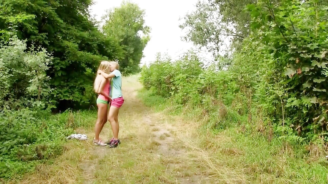 Nature lesbian whores dildo outdoors.