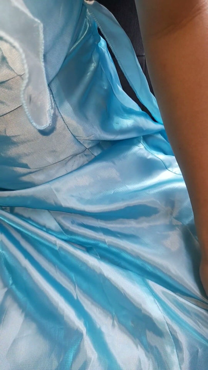 Asian Cross Masturbate and Cum wearing Satin Shiny Blue Gown | Clip 2