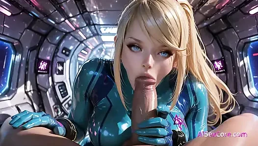 Über metallböden schwimmen Samus überspannt hart ihren engen körper und verwandelt null-gravitation in verschwitzten heißen sex (AI)